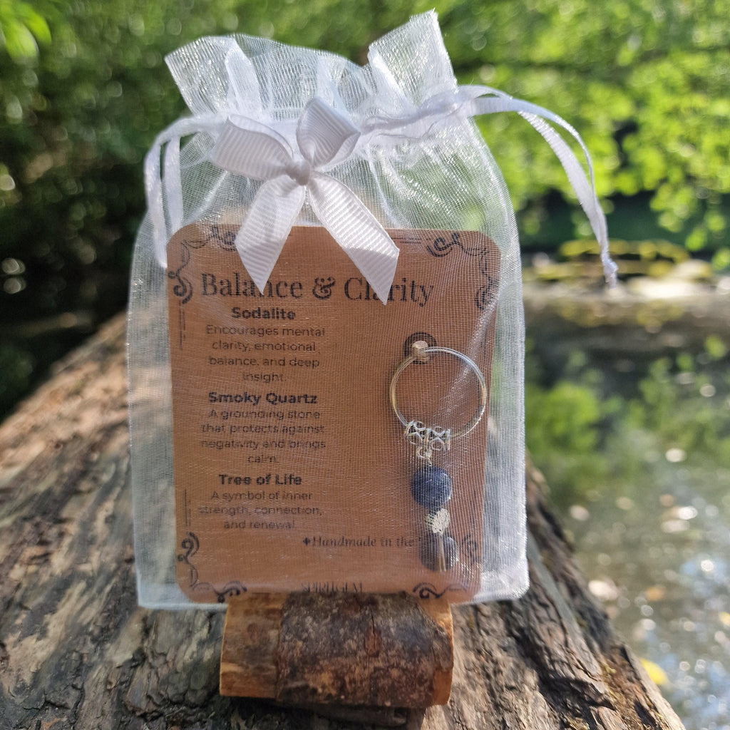 Personalized Healing Crystal Keyring: Sodalite, Smoky Quartz, Tree of Life Charm