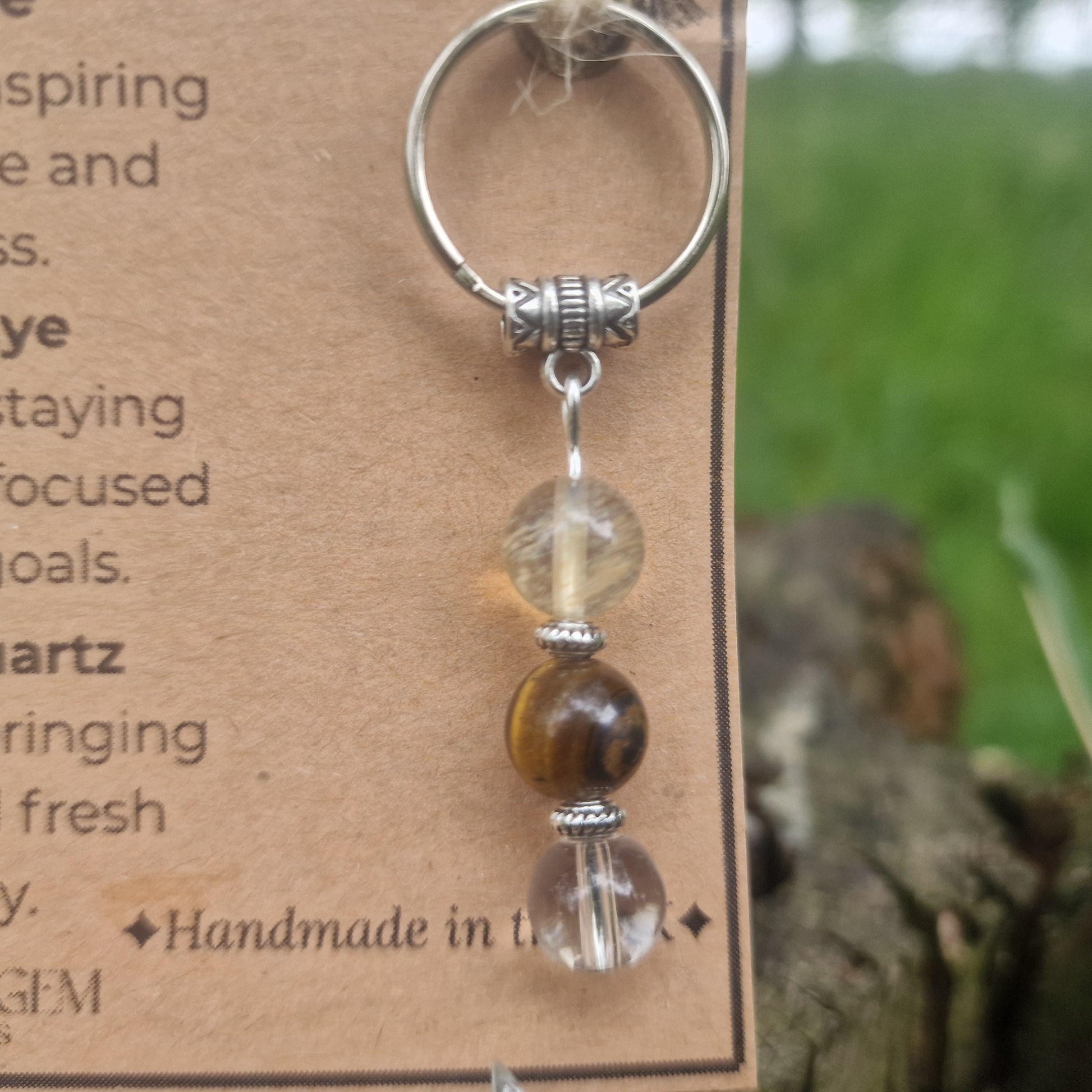 Personalised Success Crystal Keyring, Citrine Tiger Eye Clear Quartz, Graduation Gift