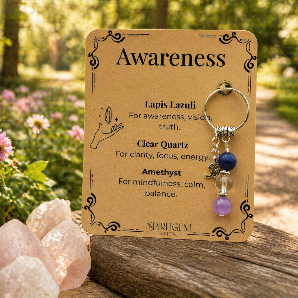 Spiritual Gift for Her, Lapis Lazuli Crystal Keyring, Personalised Intuition Keepsake
