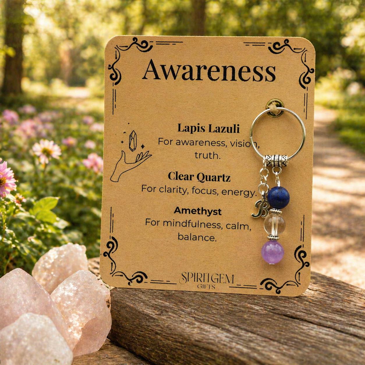 Spiritual Gift for Her, Lapis Lazuli Crystal Keyring, Personalised Intuition Keepsake