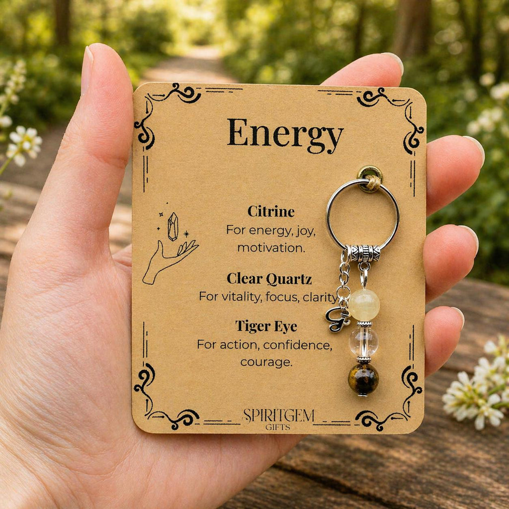 Personalised Energy Keyring, New Job Motivation, Burnout Recovery, Positive Vibes Present, Fitness Goal, Vitality