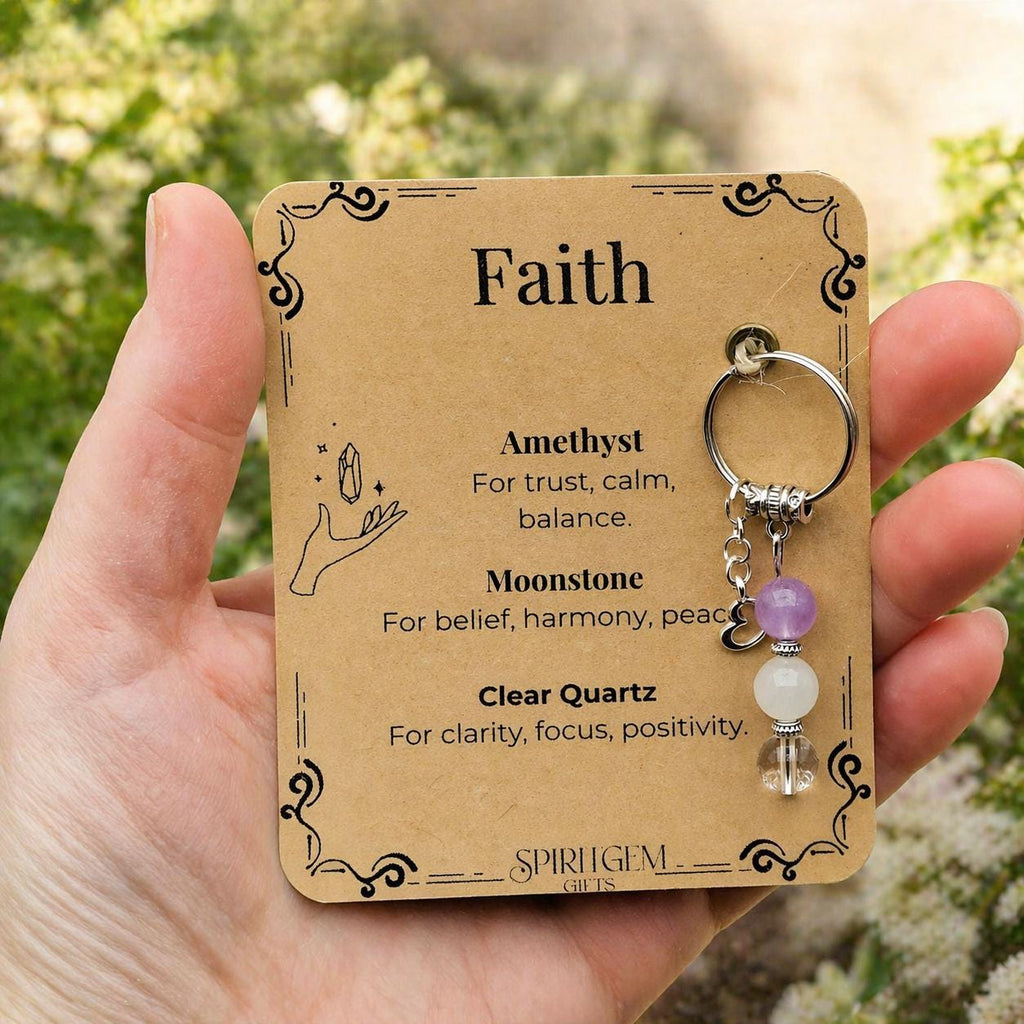 Confirmation Gift for Girl, Crystal Keyring, Personalised Faith Keepsake