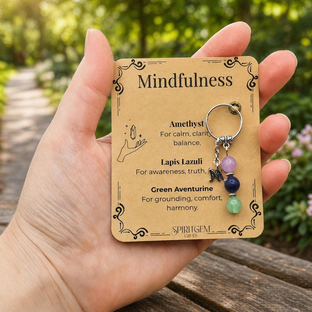 Personalised Mindfulness Gemstone Keyring, , Anxiety Relief, Zen Charm