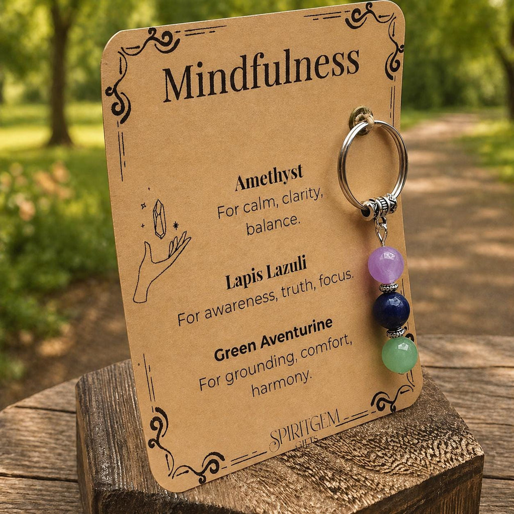 Personalised Mindfulness Gemstone Keyring, , Anxiety Relief, Zen Charm