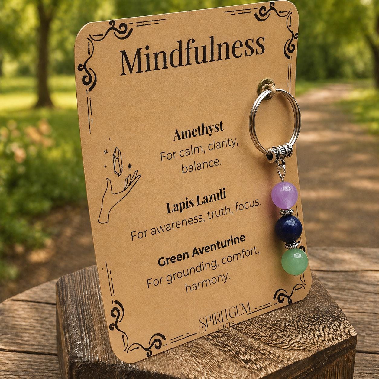 Personalised Mindfulness Gemstone Keyring, , Anxiety Relief, Zen Charm