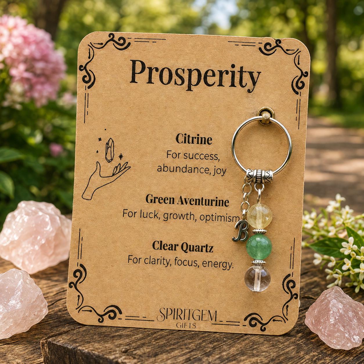 Personalised Prosperity Keyring, New Business Gift, Career Success, Wealth Abundance Charm, Entrepreneur Token, Growth