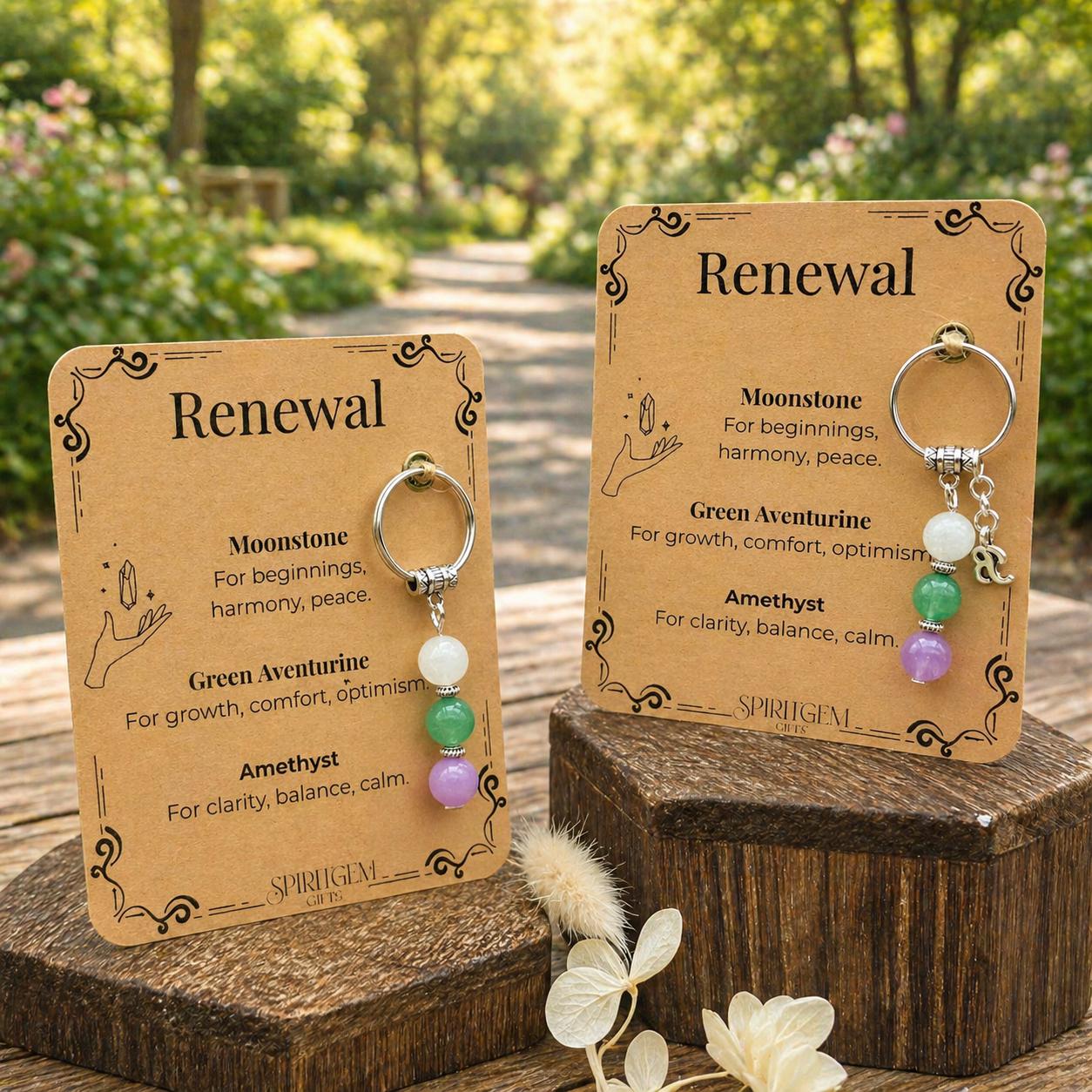 Renewal Gemstone Keyring, Moonstone, Green Aventurine, Amethyst, New Beginnings Gift