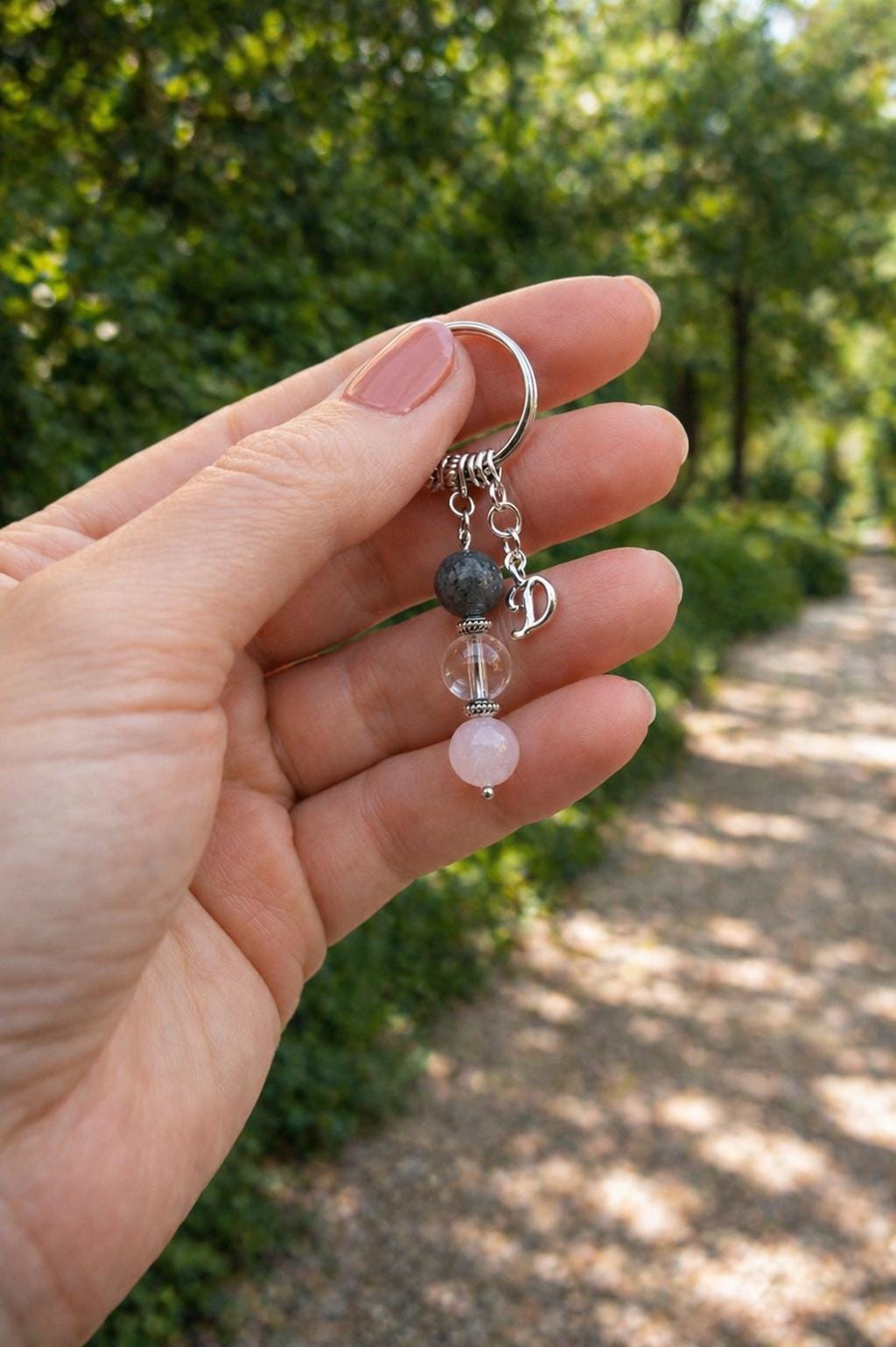 Personalised Niece Special Gift: Labradorite, Clear Quartz, Rose Quartz Charm