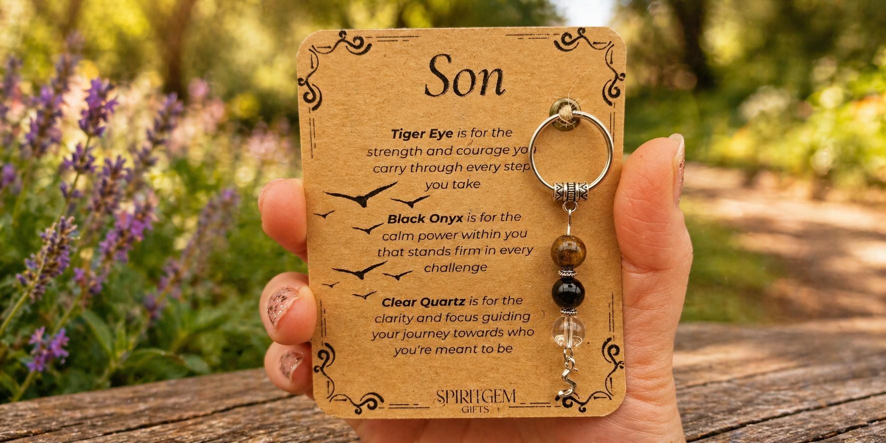 PERSONALISED SON keyring. Gift from Mum or Dad, Crystal Keyring with Meaning, Birthday Keepsake for Teen Boy, Inspirational Gift