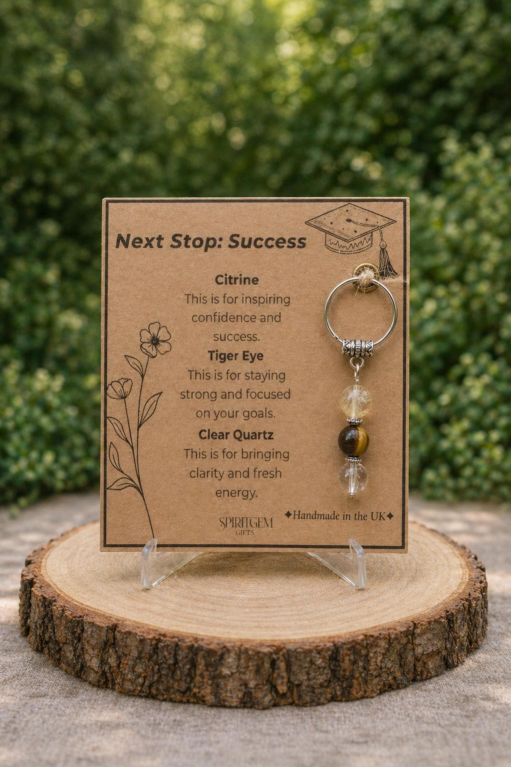 Personalised Success Crystal Keyring, Citrine Tiger Eye Clear Quartz, Graduation Gift