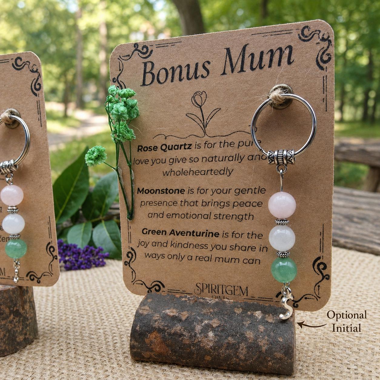 PERSONALISED BONUS MUM keyring. Gift for Step mum, Mother Figure, Thank You Mum, Crystal Keyring with Meaning, Bonus Mum Birthday Gift.