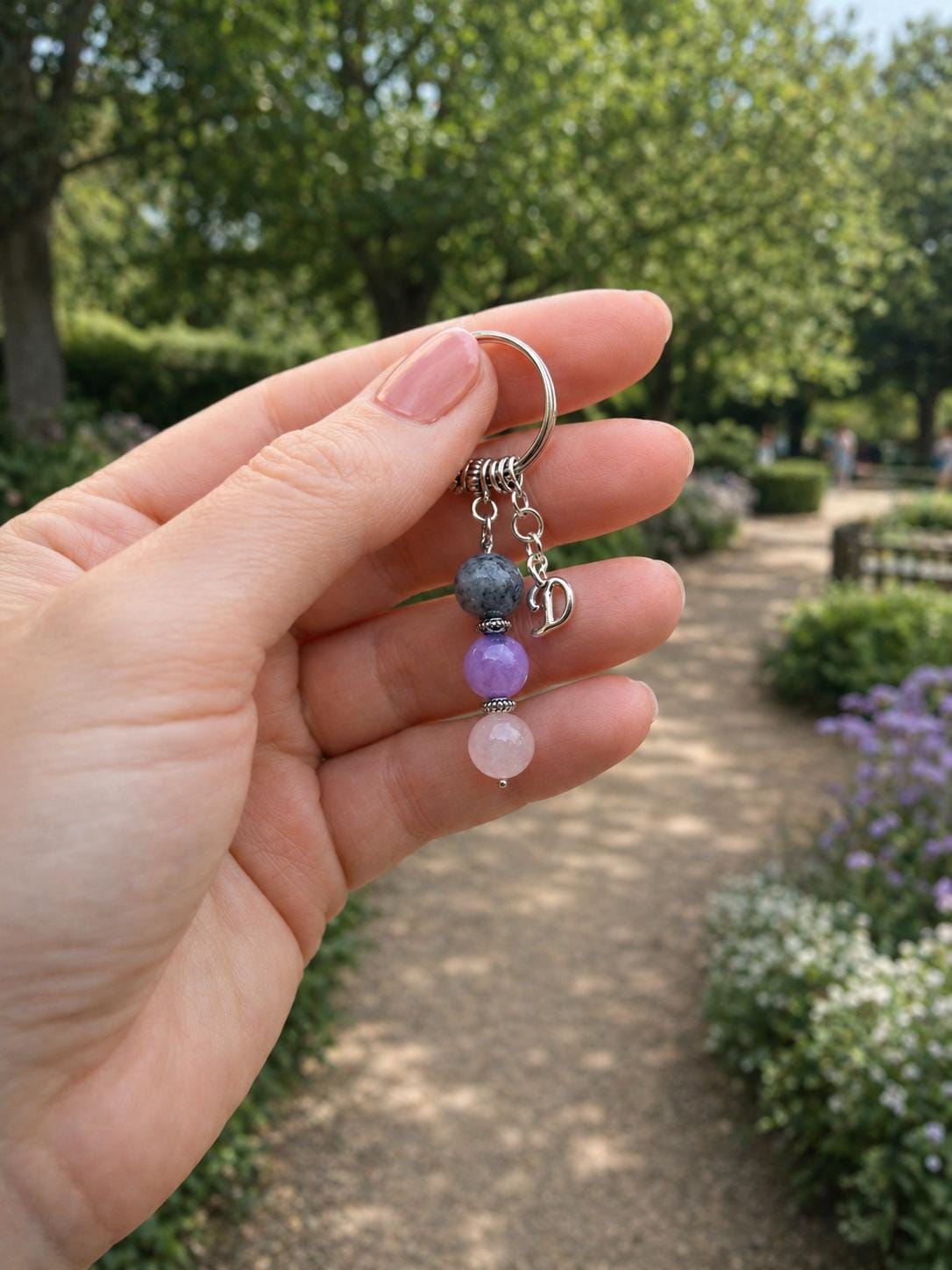 Personalised Soul Sister Gift Keyring, Labradorite Amethyst Rose Quartz