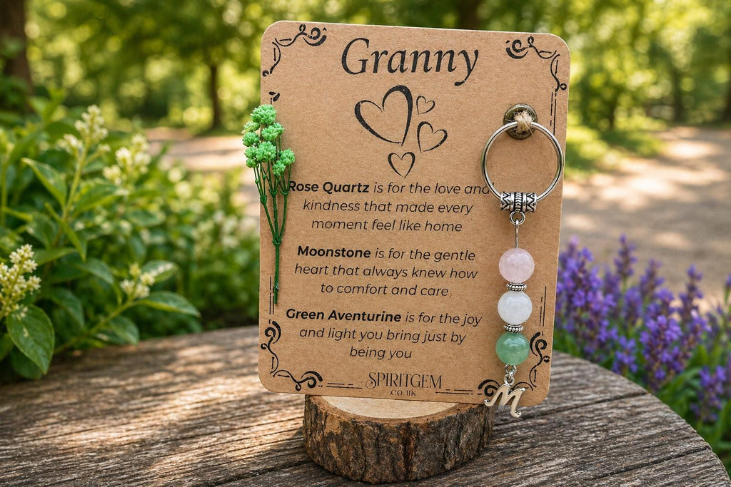 Personalised Granny Keepsake: Rose Quartz, Moonstone, Aventurine Gemstone Charm