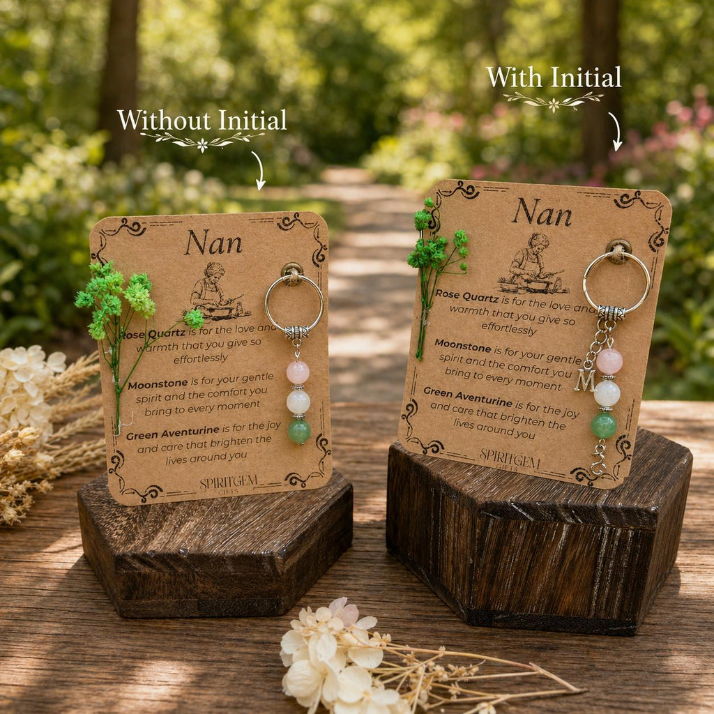 Personalised Nan Keepsake: Rose Quartz, Moonstone, Aventurine Gemstone Charm