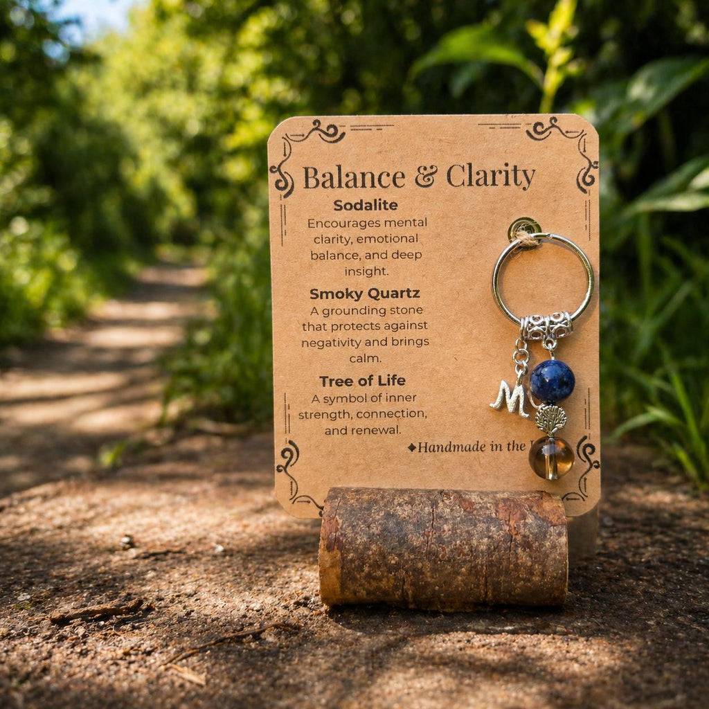 Personalized Healing Crystal Keyring: Sodalite, Smoky Quartz, Tree of Life Charm