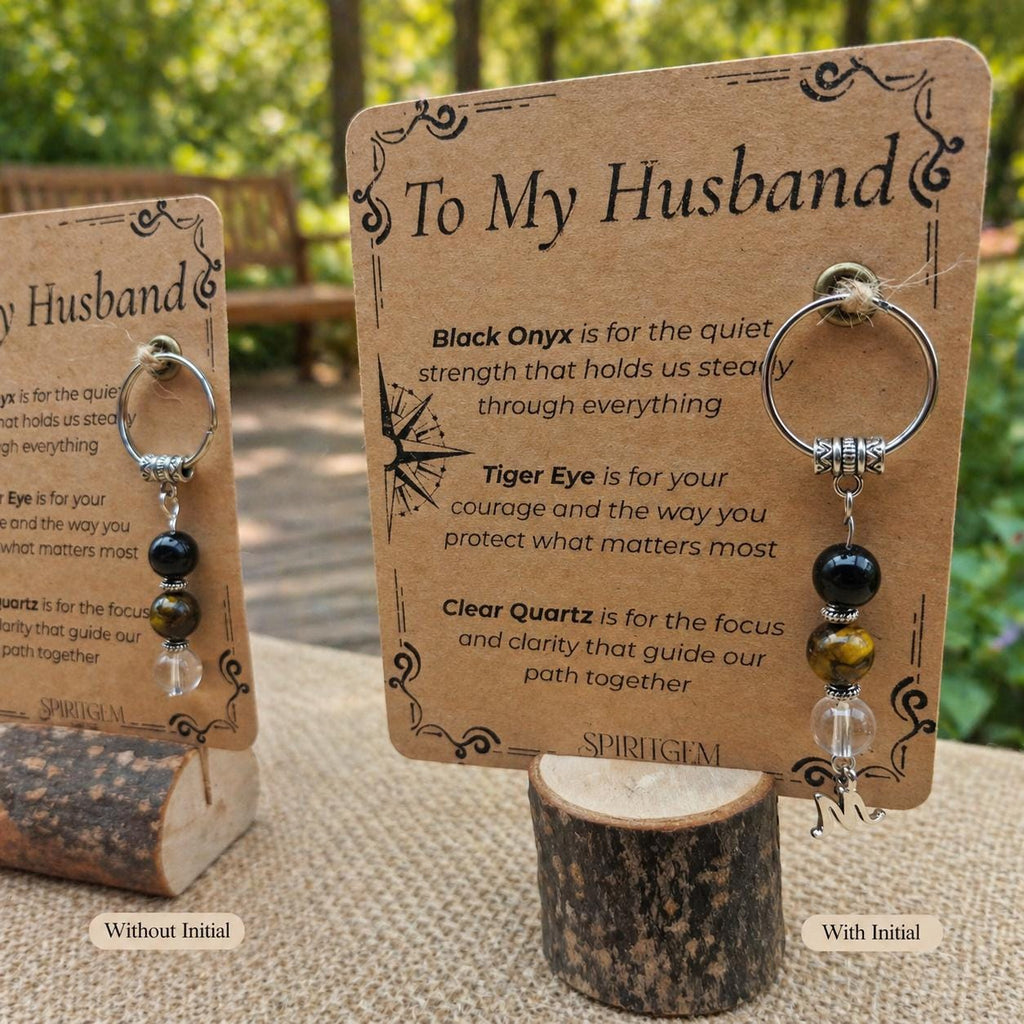 PERSONALISED HUSBAND keyring. Gift for Husband from Wife, Crystal Keyring with Meaning, Anniversary or Birthday Keepsake for Him