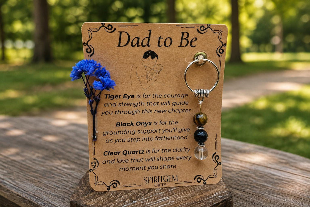 Personalised Dad to Be Gemstone Keepsake: Tiger Eye, Black Onyx, Clear Quartz