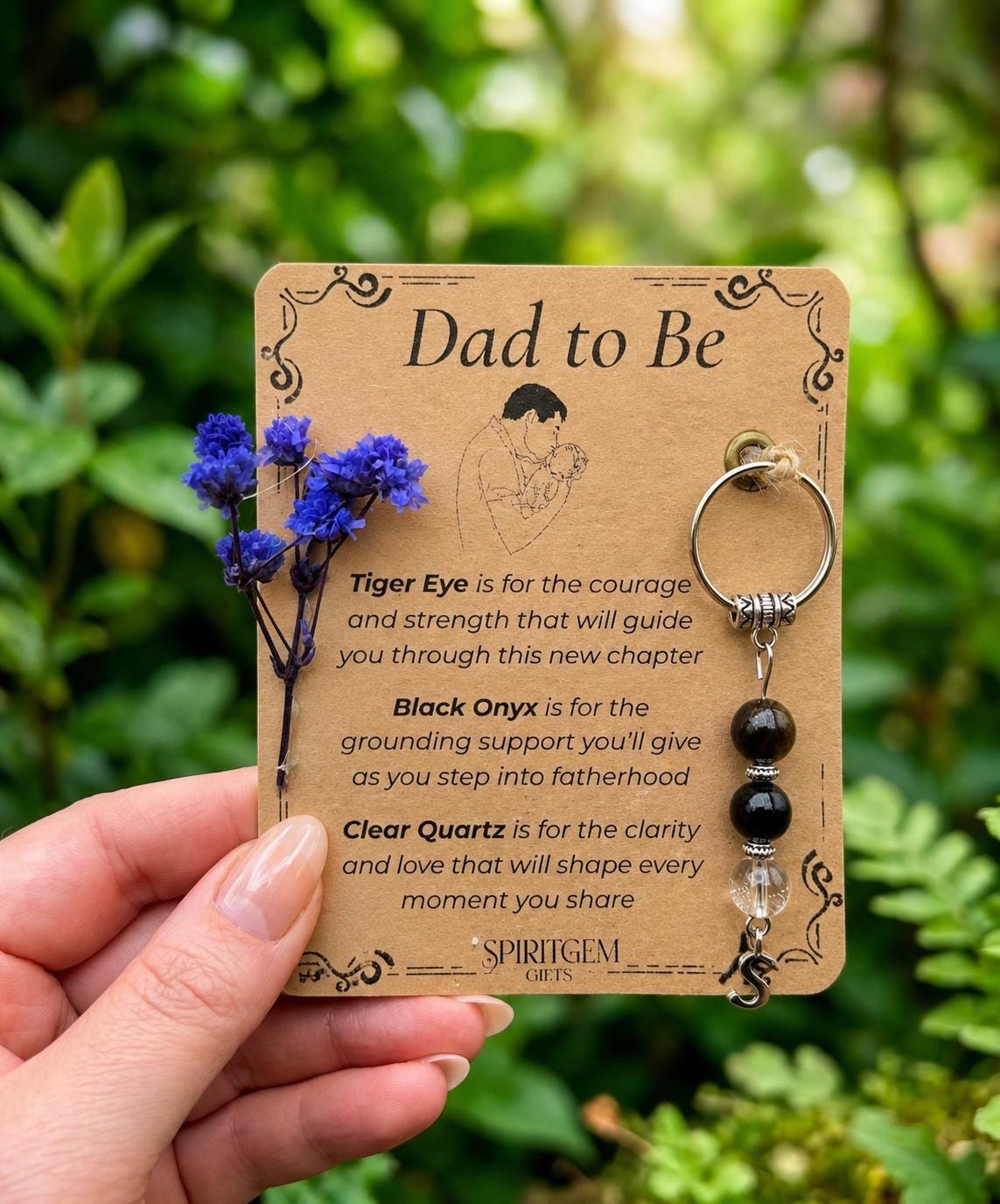 Personalised Dad to Be Gemstone Keepsake: Tiger Eye, Black Onyx, Clear Quartz