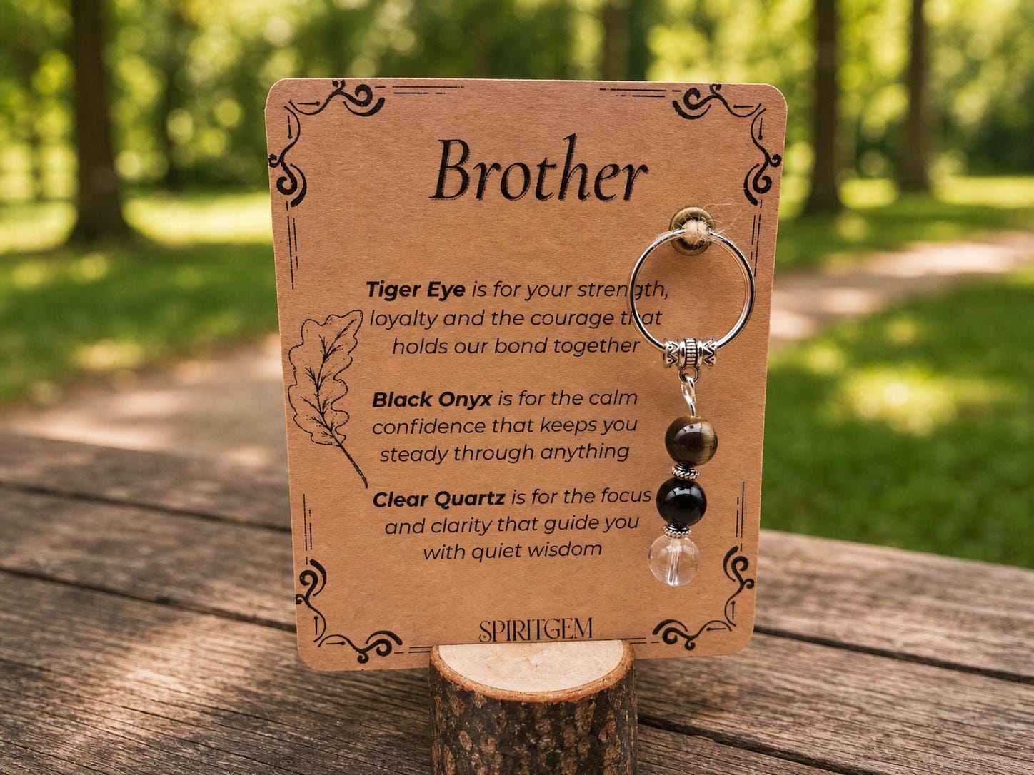 Personalised Brother Crystal Keychain, Tiger Eye, Black Onyx, Clear Quartz Keepsake