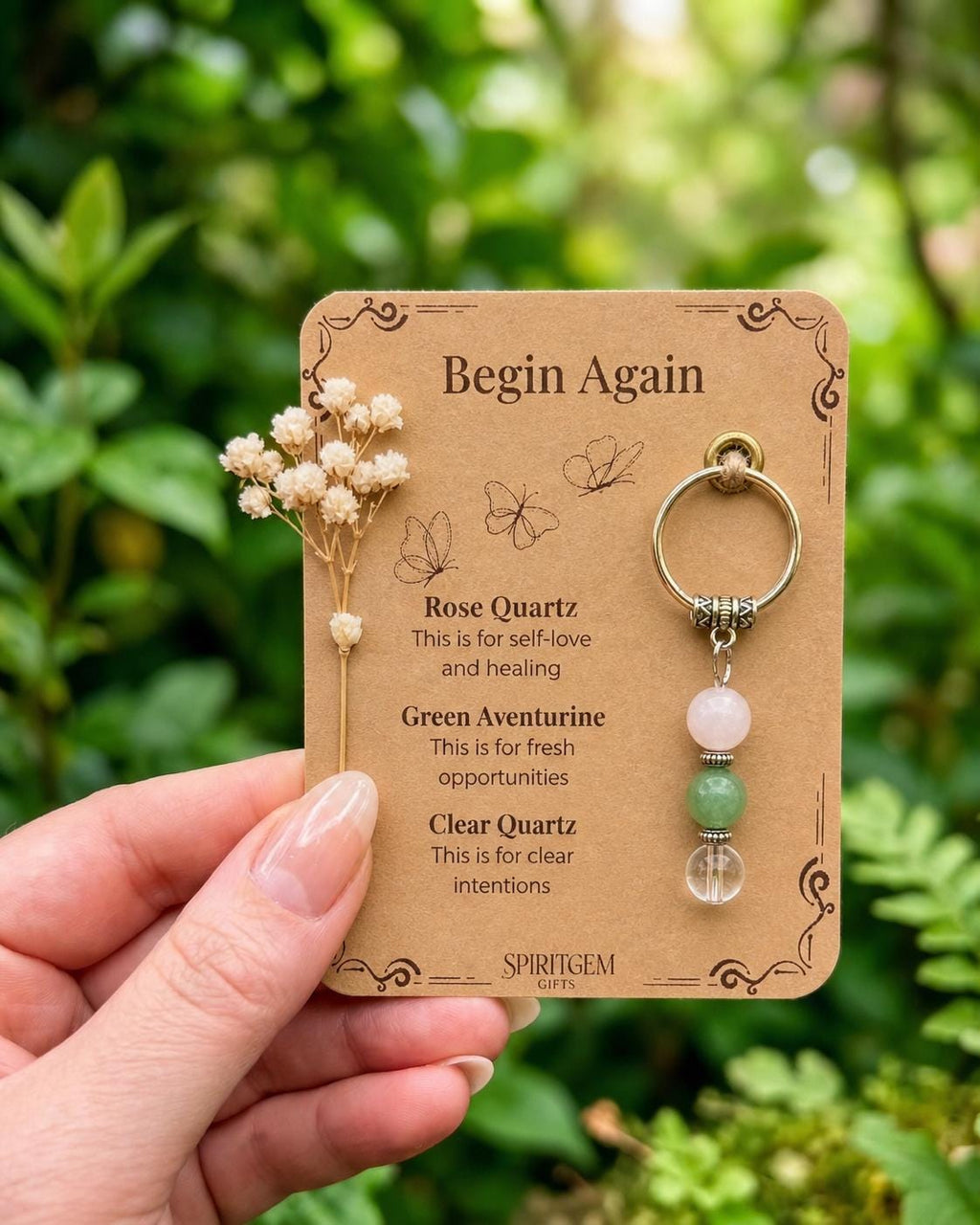 PERSONALISED Crystal Keyring Gift / New Beginnings for Fresh Start Healing Self Love Costum Keychain