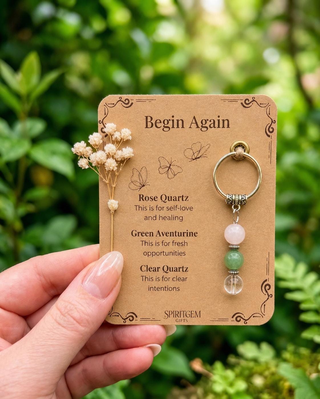 PERSONALISED Crystal Keyring Gift / New Beginnings for Fresh Start Healing Self Love Costum Keychain