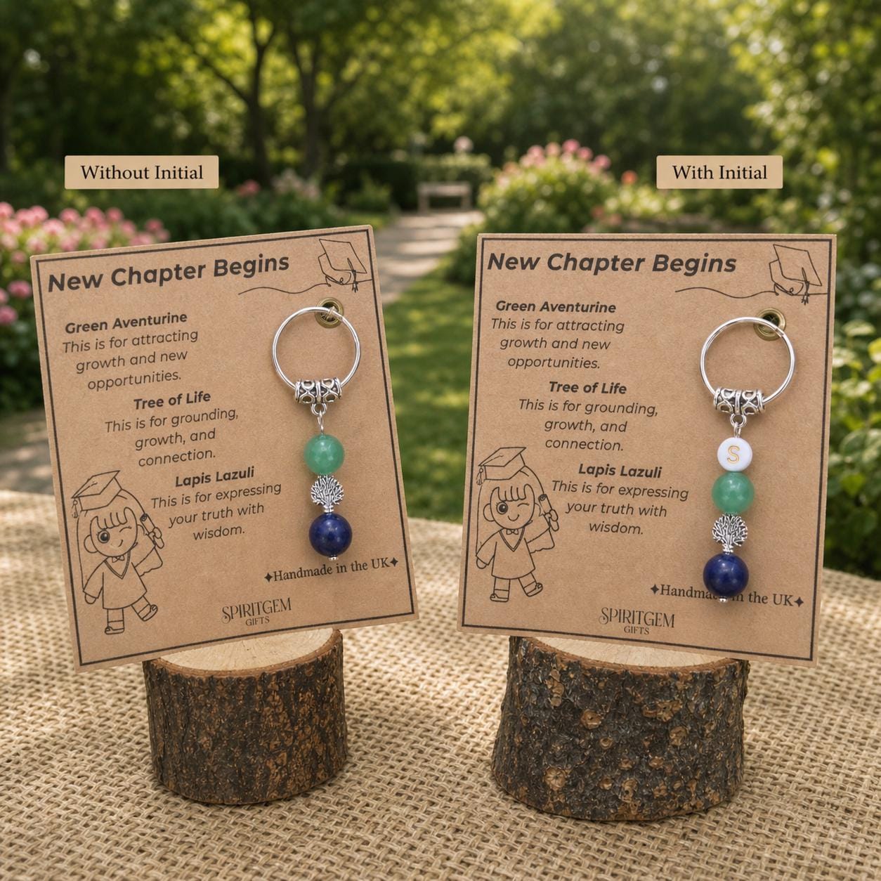 Graduation Crystal Keyring Set – Green Aventurine, Tree of Life, Lapis Lazuli (Class of 2026)