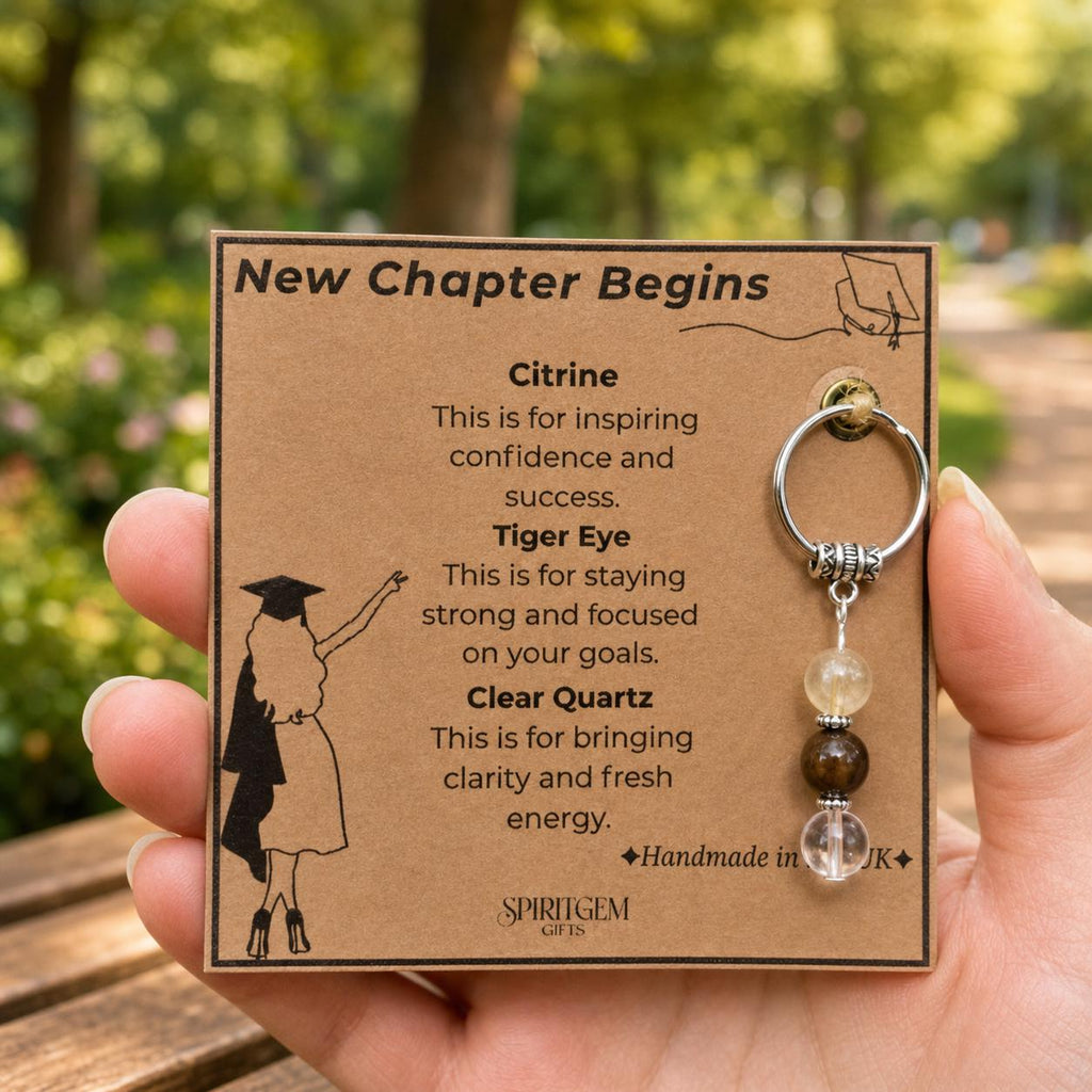 Graduation Crystal Keyring – Citrine, Tiger Eye, Clear Quartz (Class of 2026)