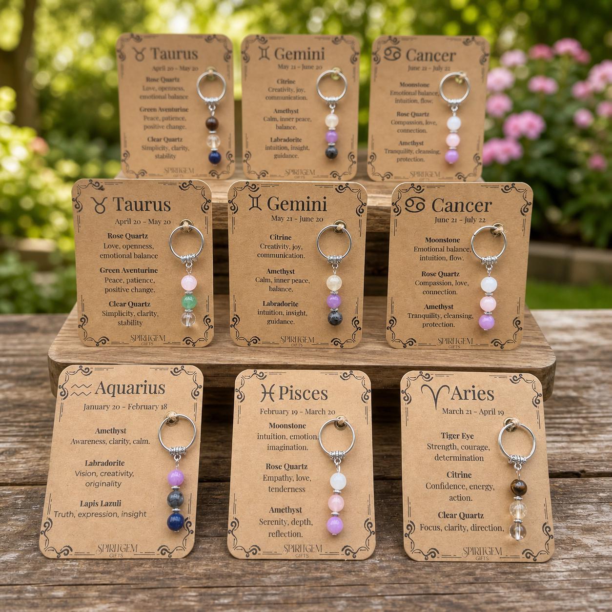 Personalised Zodiac Crystal Keyring, Natural Gemstones, Birthday Gift
