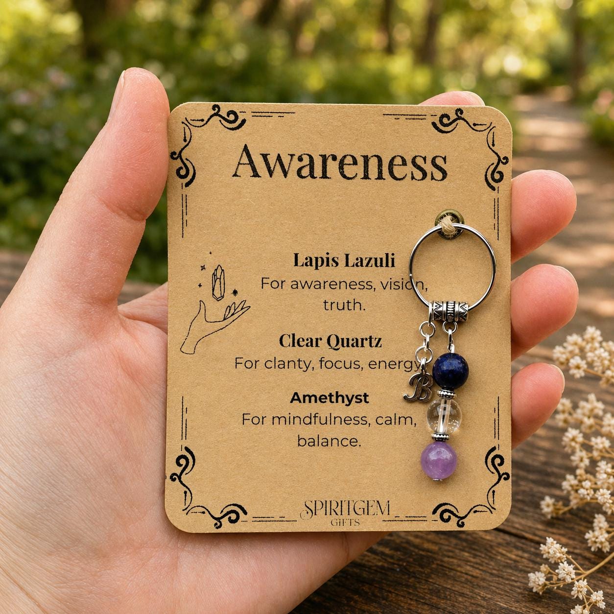 Spiritual Gift for Her, Lapis Lazuli Crystal Keyring, Personalised Intuition Keepsake