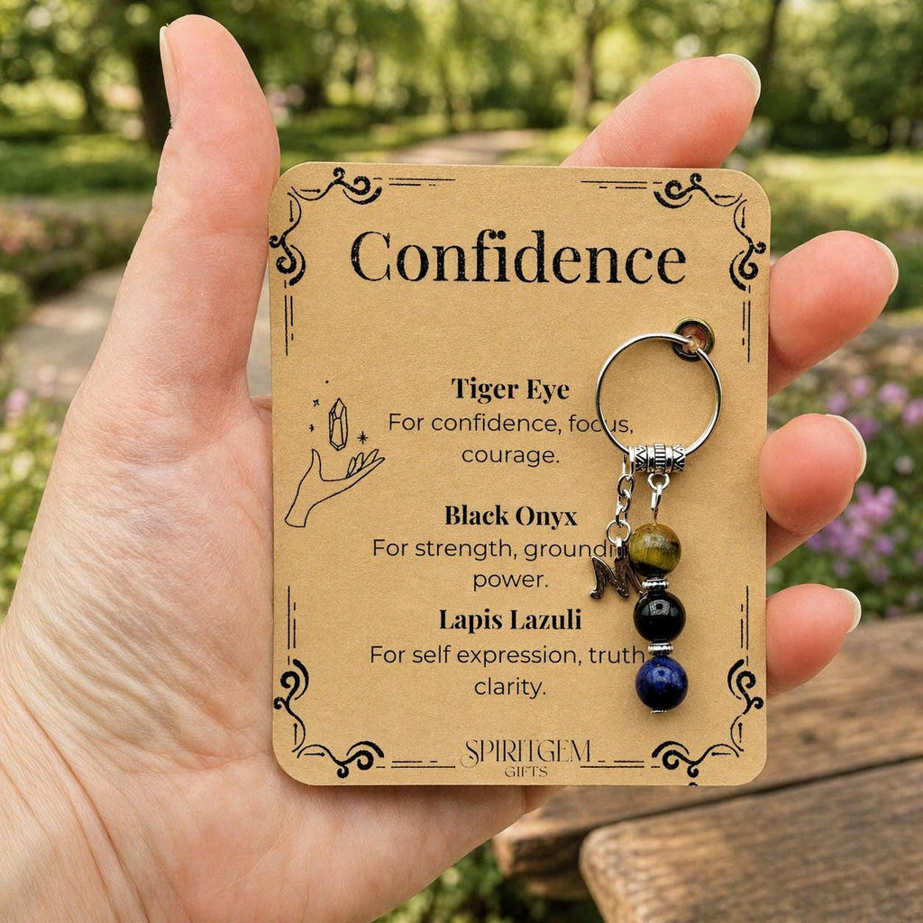 Interview Good Luck Gift, Confidence Crystal Keyring, Personalised New Job Wishes Keepsake