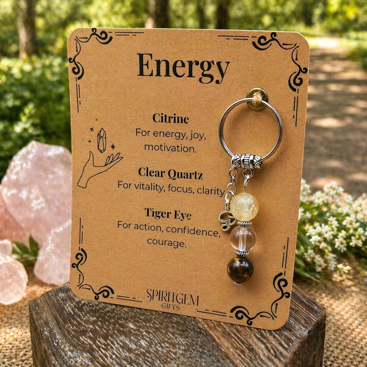 Personalised Energy Keyring, New Job Motivation, Burnout Recovery, Positive Vibes Present, Fitness Goal, Vitality