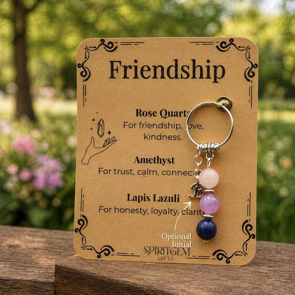 Friendship Keyring, Rose Quartz Amethyst Lapis Lazuli Gemstone Charm