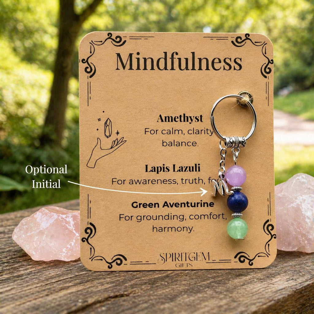 Personalised Mindfulness Gemstone Keyring, , Anxiety Relief, Zen Charm
