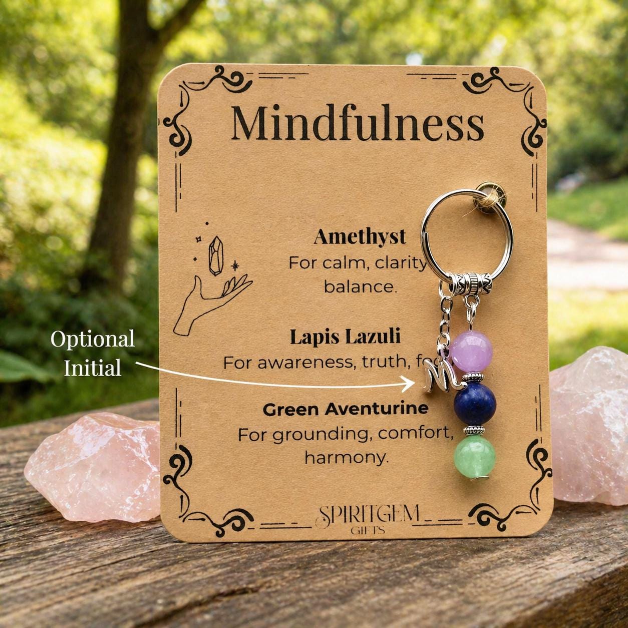 Personalised Mindfulness Gemstone Keyring, , Anxiety Relief, Zen Charm
