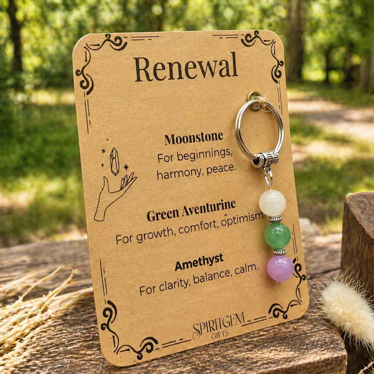 Renewal Gemstone Keyring, Moonstone, Green Aventurine, Amethyst, New Beginnings Gift