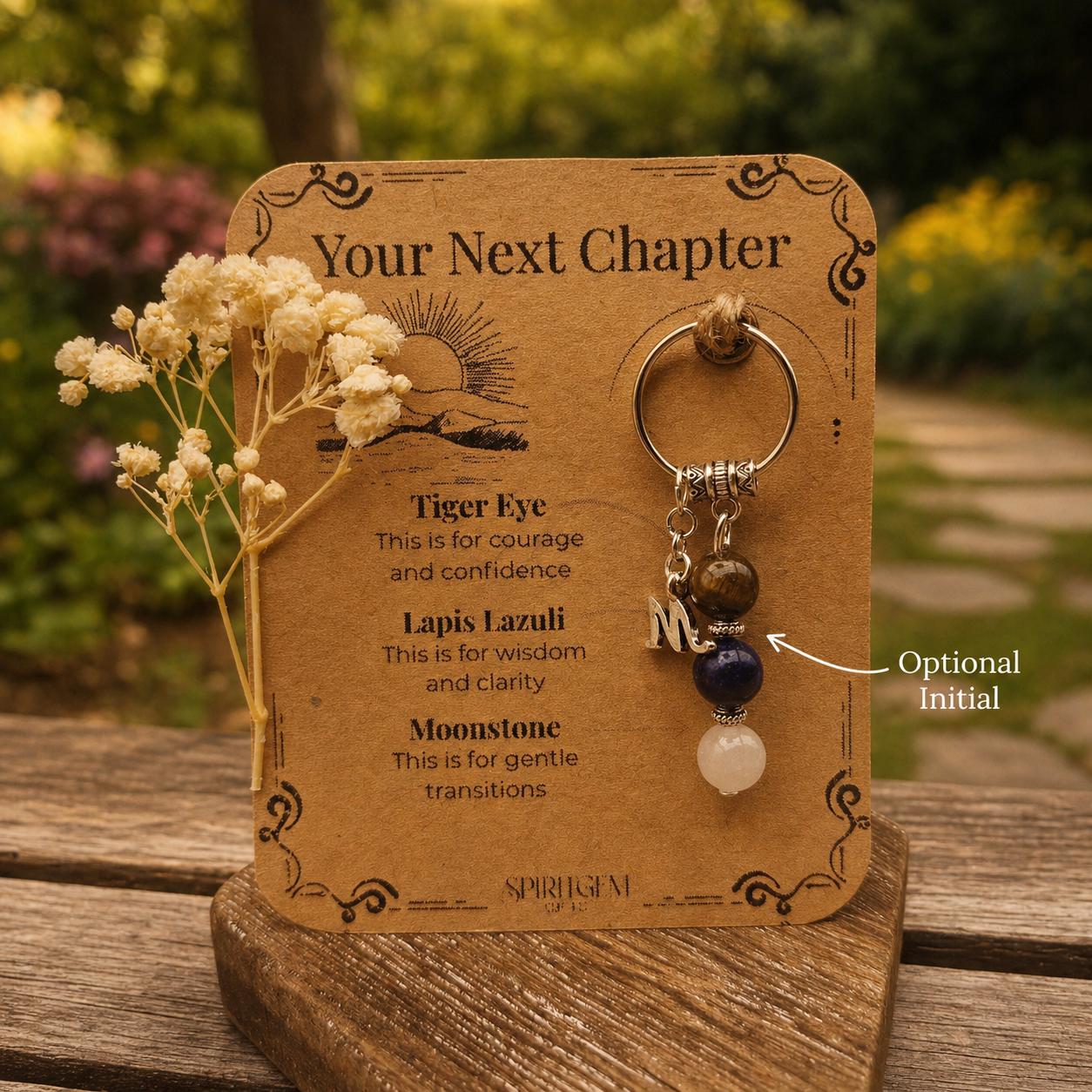 Personalised Next Chapter Keyring, Personalized Crystal Keychain, New Job Gift, Graduation Gift, New Home Gift, Good Luck Gift