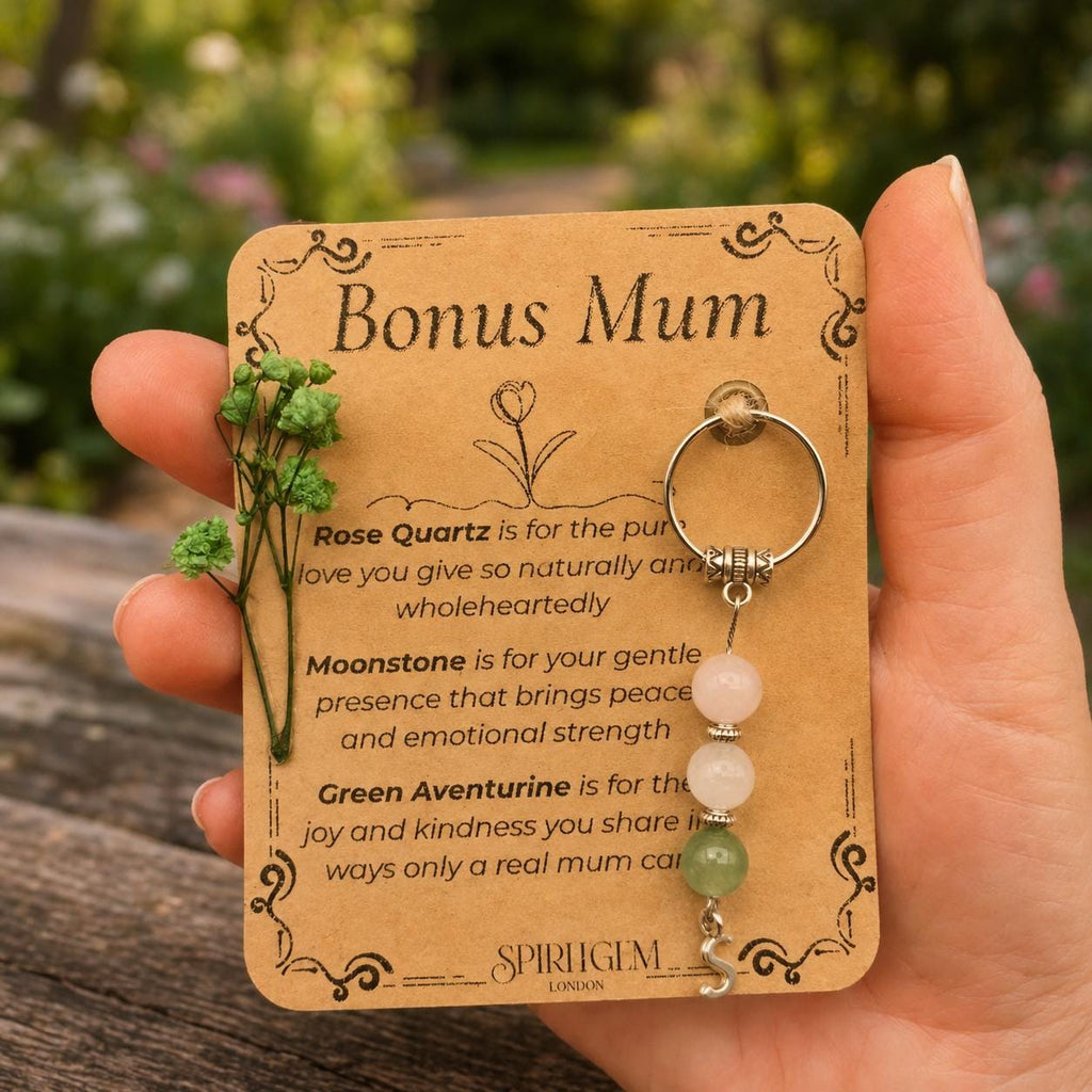 PERSONALISED BONUS MUM keyring. Gift for Step mum, Mother Figure, Thank You Mum, Crystal Keyring with Meaning, Bonus Mum Birthday Gift.