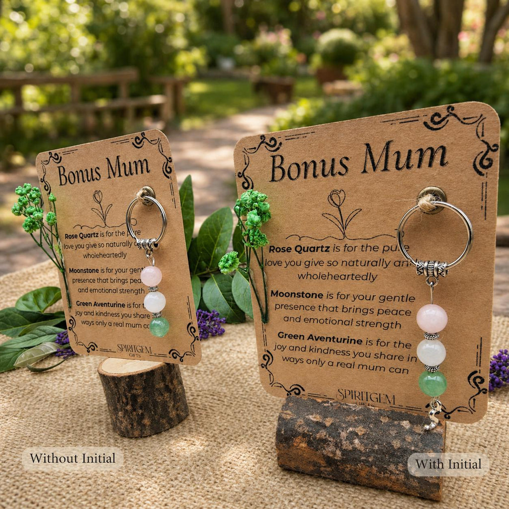 PERSONALISED BONUS MUM keyring. Gift for Step mum, Mother Figure, Thank You Mum, Crystal Keyring with Meaning, Bonus Mum Birthday Gift.