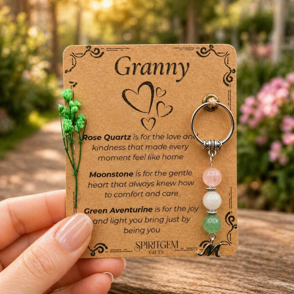 Personalised Granny Keepsake: Rose Quartz, Moonstone, Aventurine Gemstone Charm