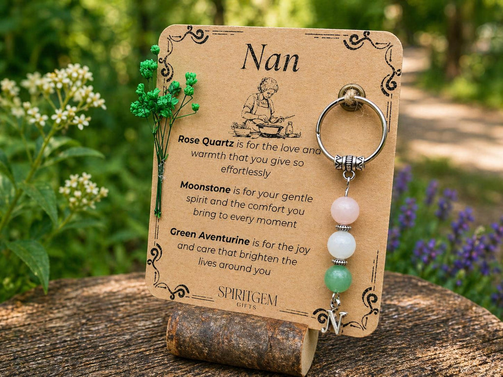 Personalised Nan Keepsake: Rose Quartz, Moonstone, Aventurine Gemstone Charm