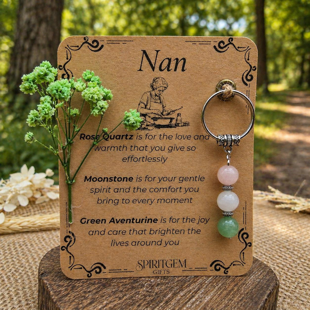 Personalised Nan Keepsake: Rose Quartz, Moonstone, Aventurine Gemstone Charm
