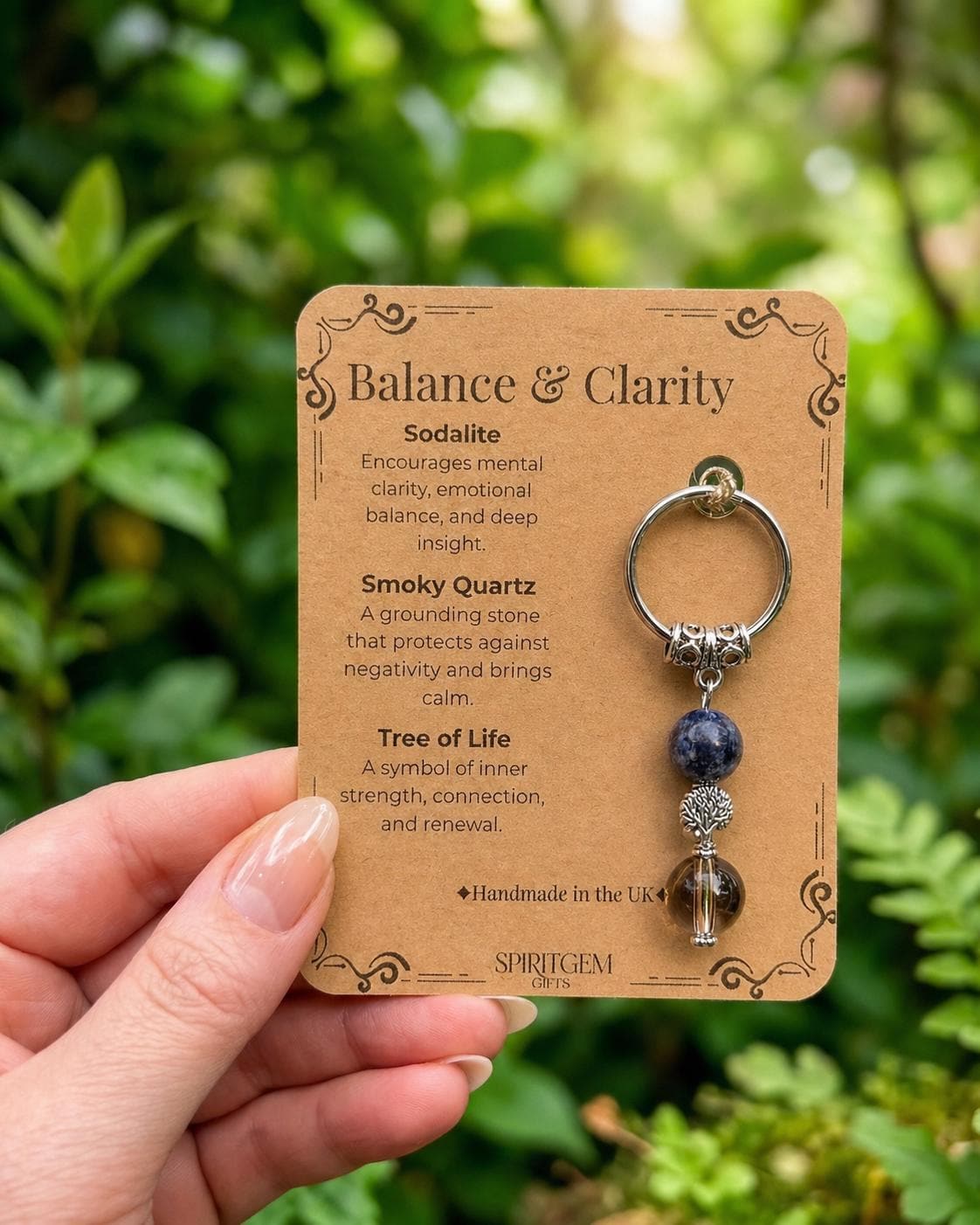 Personalized Healing Crystal Keyring: Sodalite, Smoky Quartz, Tree of Life Charm