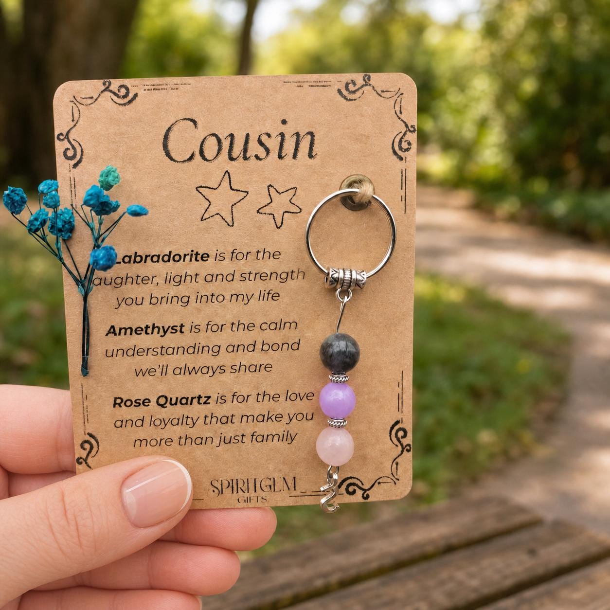 Personalised Cousin Keepsake with Gemstones – Birthday Thank You Gift