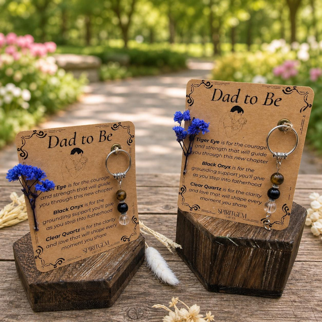 Personalised Dad to Be Gemstone Keepsake: Tiger Eye, Black Onyx, Clear Quartz