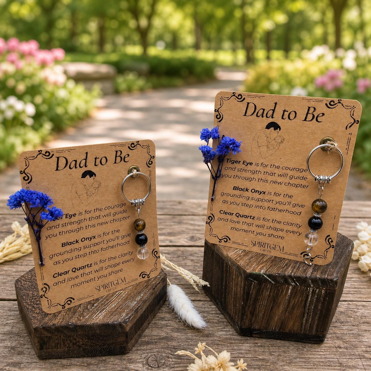 Personalised Dad to Be Gemstone Keepsake: Tiger Eye, Black Onyx, Clear Quartz