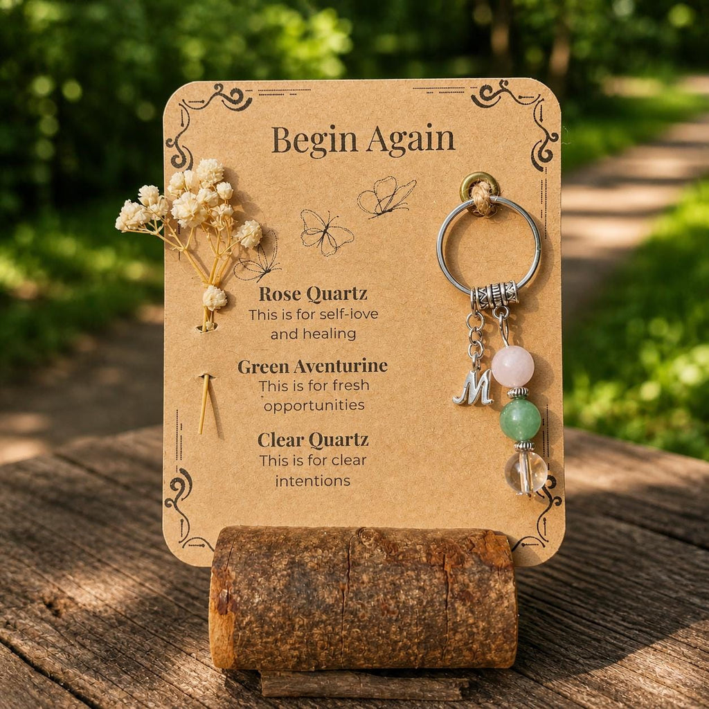 PERSONALISED Crystal Keyring Gift / New Beginnings for Fresh Start Healing Self Love Costum Keychain