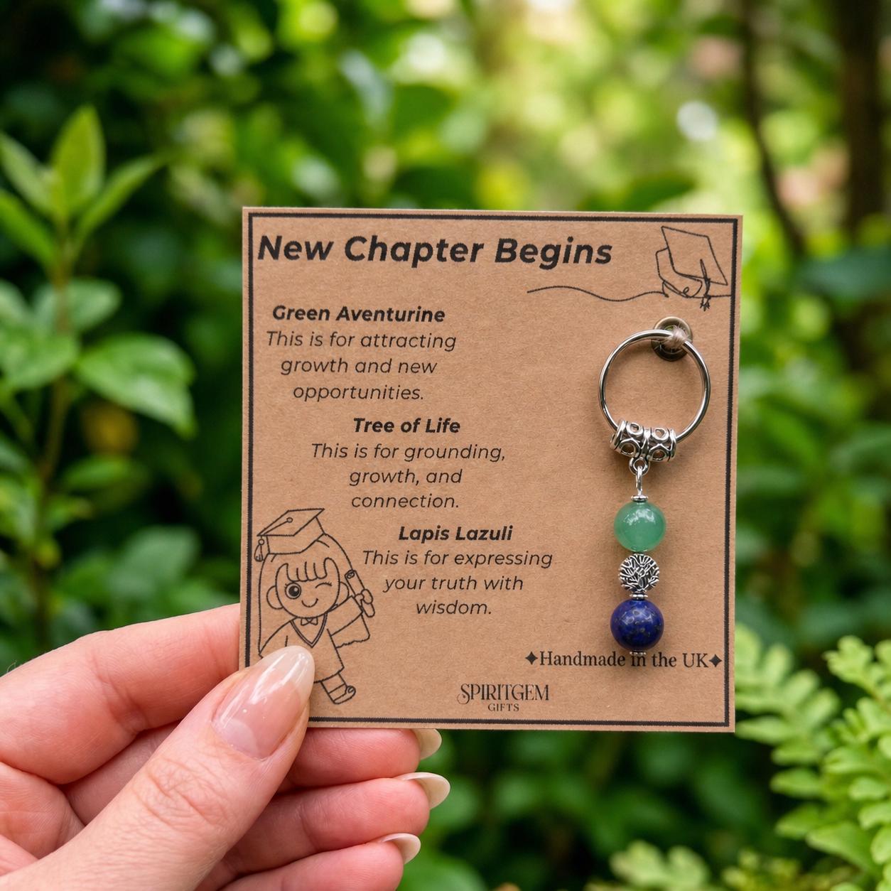 Graduation Crystal Keyring Set – Green Aventurine, Tree of Life, Lapis Lazuli (Class of 2026)