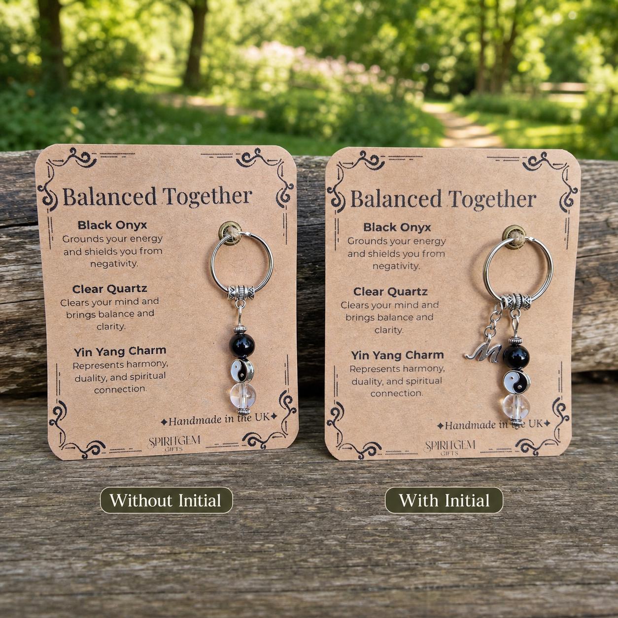 Personalised Balance Yin Yang Keychain, Black Onyx Clear Quartz Charm, Mindful Gift