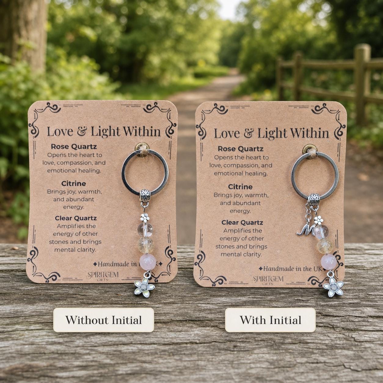 Personalised Rose Quartz Citrine Clear Quartz Keychain, Valentines Gift, Crystal Keyring