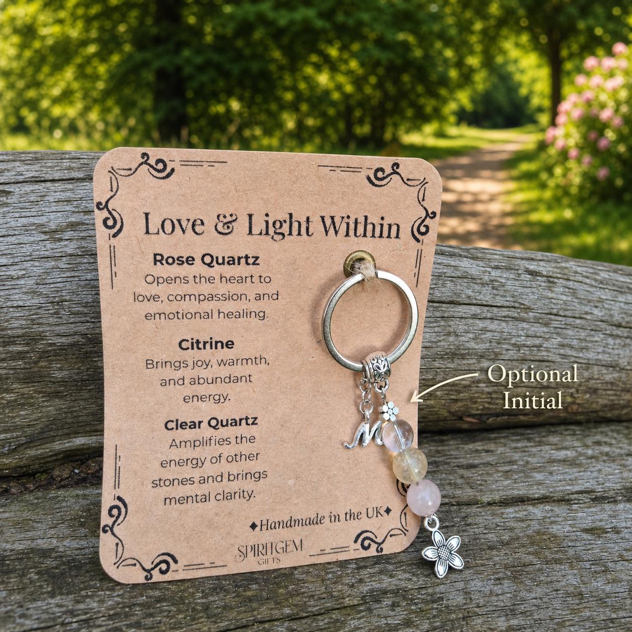 Personalised Rose Quartz Citrine Clear Quartz Keychain, Valentines Gift, Crystal Keyring